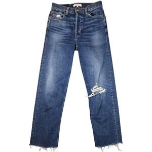 RE/DONE‎ Distressed Straight Leg Jeans Women's Size 26 Medium Wash Frayed Hem